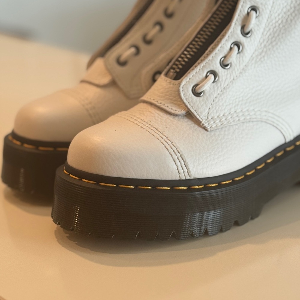 Brand New: Doc Martens White Combat Boots with Black Soles